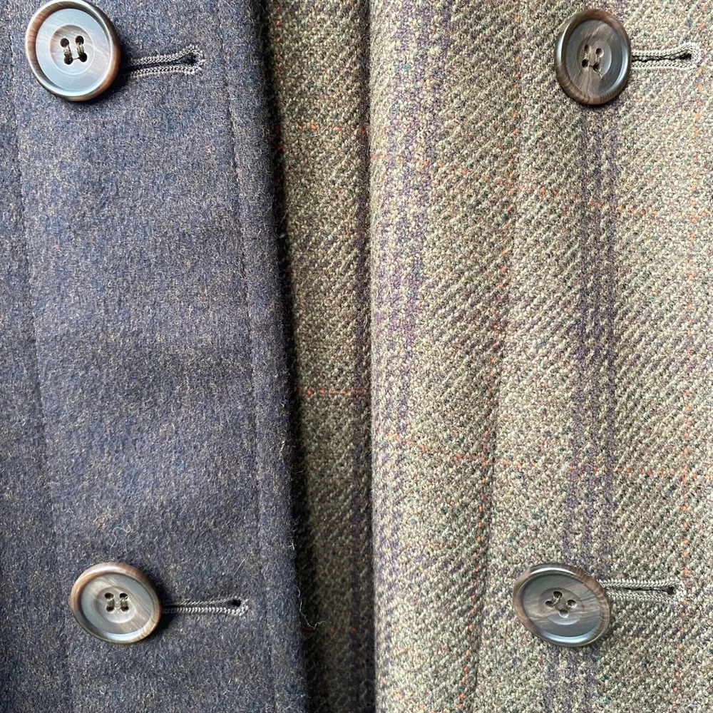 Chrysalis England Reversible Tweed Melton Wool Green Brown Check Overcoat 40 - Picture 13 of 14
